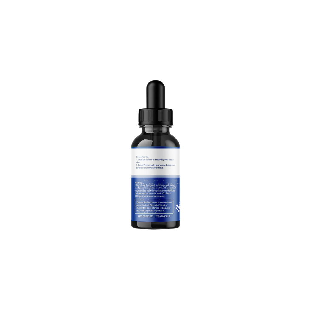 Bottle with a blue label on a white background