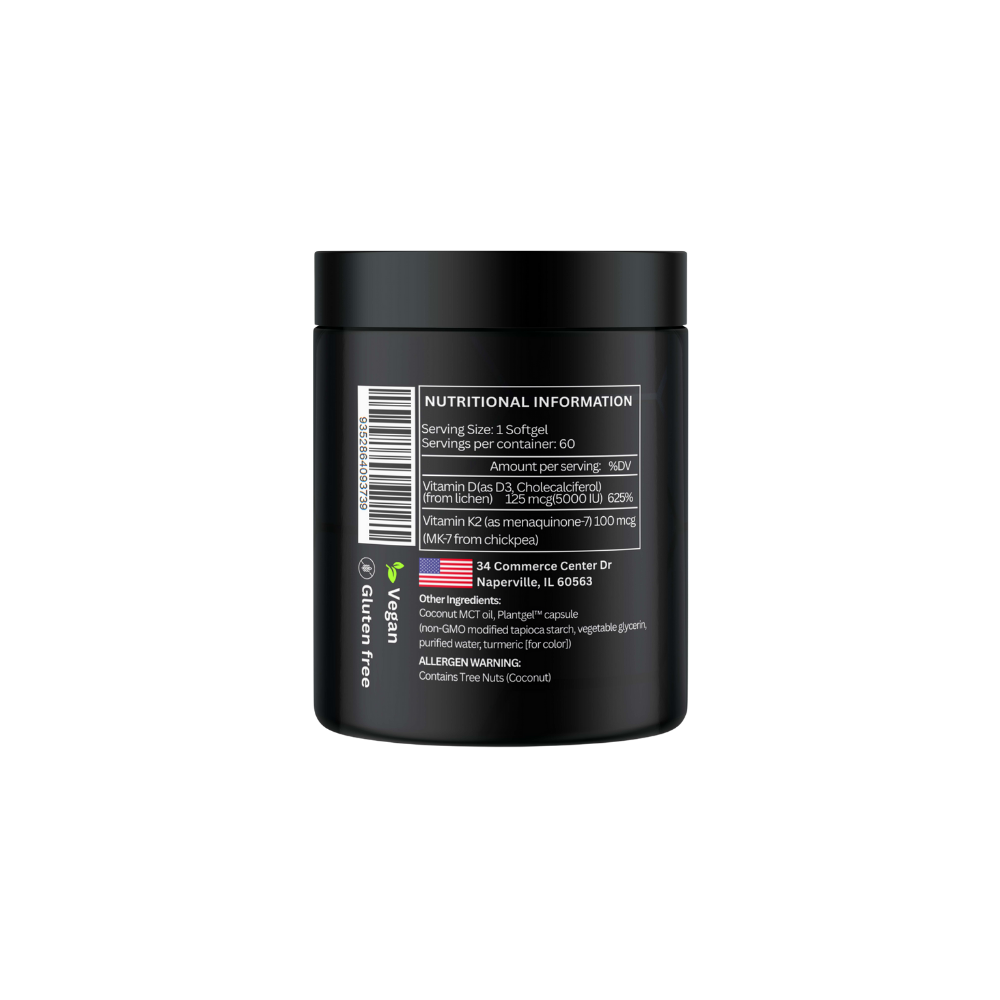 Black container with nutritional information label on a white background