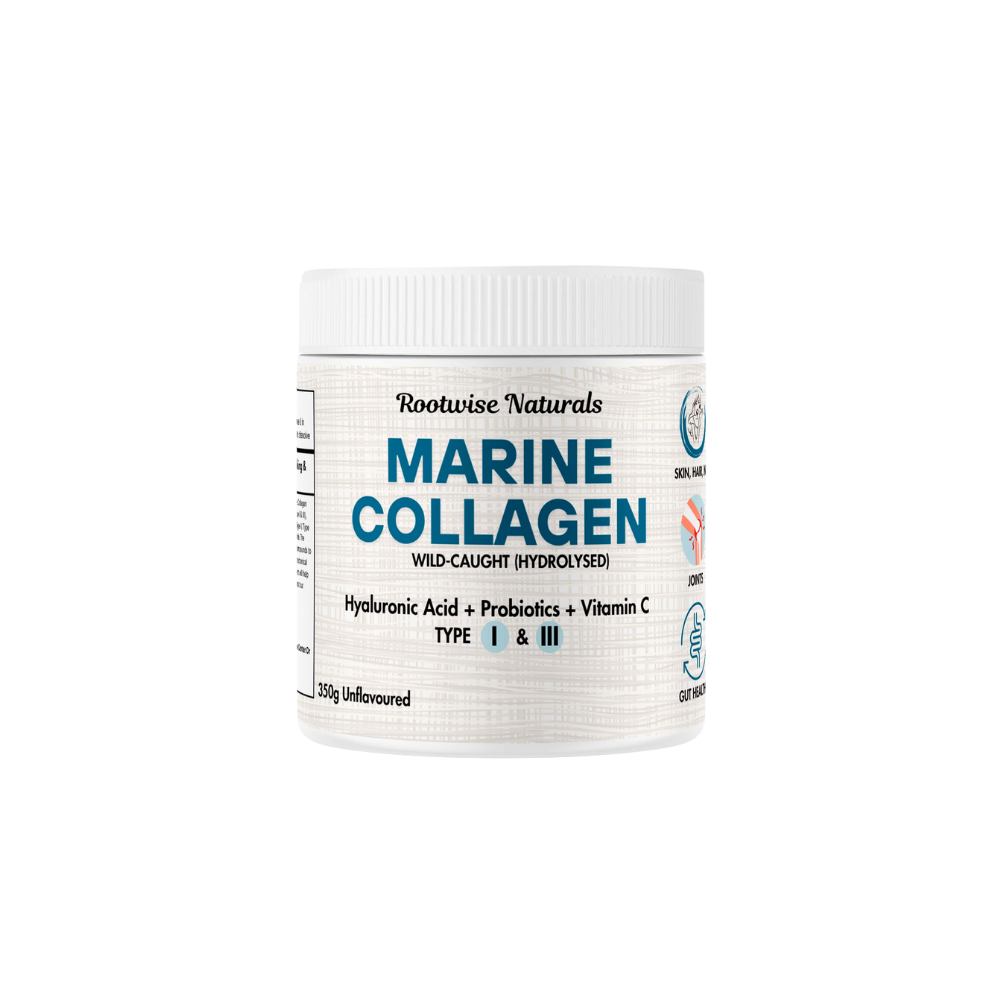 Jar of Rootwise Naturals Marine Collagen on a white background